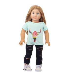 18 inch doll clothes green calf flower short sleeve suit CL-0263插图3