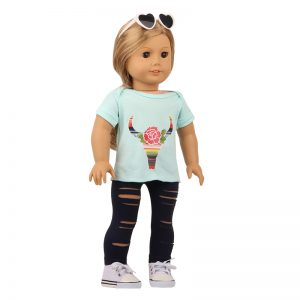 18 inch doll clothes green calf flower short sleeve suit CL-0263插图7