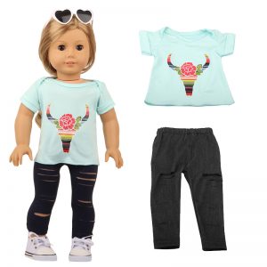18 inch doll clothes green calf flower short sleeve suit CL-0263插图1