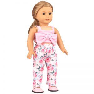 18 inch doll clothes pink bustling fashion big bow flower trousers sling suit. CL-0260插图3