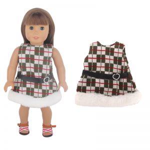 18 inch doll clothes Retro plaid 18-inch doll autumn and winter dress, fashionable and warm outfit, paired with versatile plush edge, showing elegant charmCL-270插图
