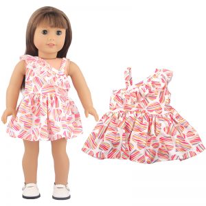 18 inch doll clothes Floral Pink Printed Dress Blooms with Doll-like Elegance and Charm CL-0306插图