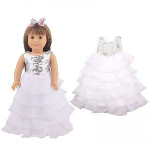 18 inch doll clothes elegant white evening gown wedding dress, making your doll the queen of 18-inch dolls! Exquisite design, gorgeous skirt, showing elegance and nobility.CL-0312插图1