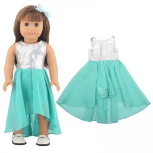 18 inch doll clothes Enchanted Green: An 18-inch green evening gown, inspired by fresh and natural elements, crafted with elegant and fluid lines, showcasing the doll’s softness and agility, suitable for various celebrations and banquets in spring and summer, becoming a vibrant highlight at the doll’s banquet CL-0315插图1