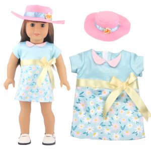 18 inch doll clothes The cute doll wearing a blue dress exudes charming charm. CL-0299插图