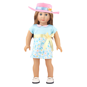 18 inch doll clothes The cute doll wearing a blue dress exudes charming charm. CL-0299插图1