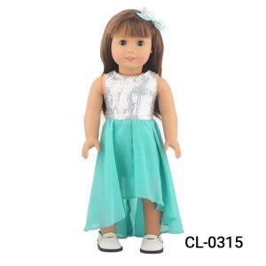 18 inch doll clothes Enchanted Green: An 18-inch green evening gown, inspired by fresh and natural elements, crafted with elegant and fluid lines, showcasing the doll’s softness and agility, suitable for various celebrations and banquets in spring and summer, becoming a vibrant highlight at the doll’s banquet CL-0315插图2
