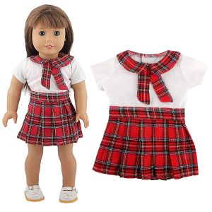 18 inch doll clothes School Style Strikes: Put on the Red Gakusha Plaid Skirt and Show Your Youthful Vitality Red Gakusha Plaid Skirt Timely Cute Pleated Skirt CL-0341插图