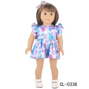 18 inch doll clothes Easter Breeze: Rabbit-Printed Spring Dress Spring’s Enchantment: Easter Rabbit Floral Dress CL-0338插图1