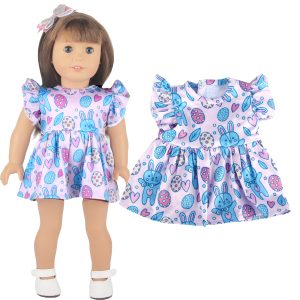 18 inch doll clothes Easter Breeze: Rabbit-Printed Spring Dress Spring’s Enchantment: Easter Rabbit Floral Dress CL-0338插图