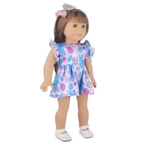 18 inch doll clothes Easter Breeze: Rabbit-Printed Spring Dress Spring’s Enchantment: Easter Rabbit Floral Dress CL-0338插图2