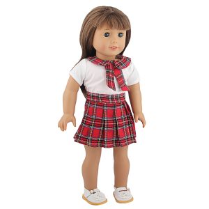 18 inch doll clothes School Style Strikes: Put on the Red Gakusha Plaid Skirt and Show Your Youthful Vitality Red Gakusha Plaid Skirt Timely Cute Pleated Skirt CL-0341插图2